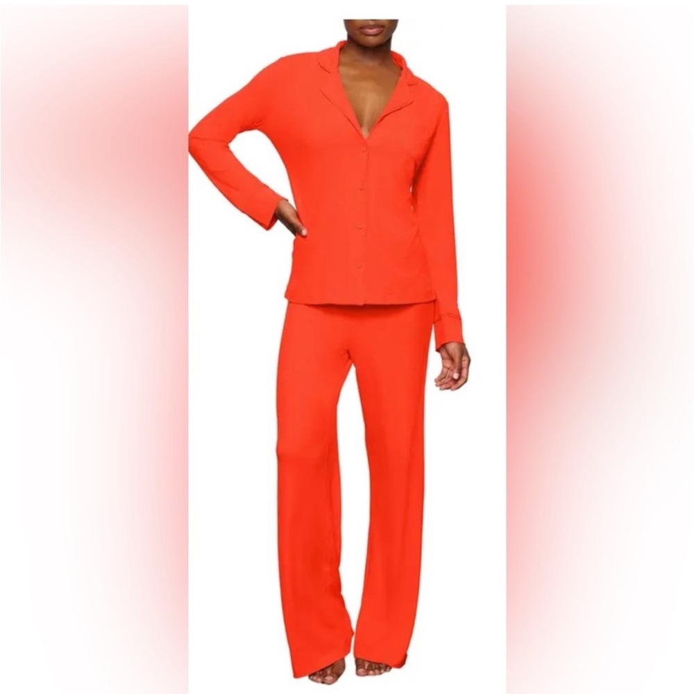 SKIMS Soft Lounge Two-Piece Rib Sleep Set Limited color Fire Small